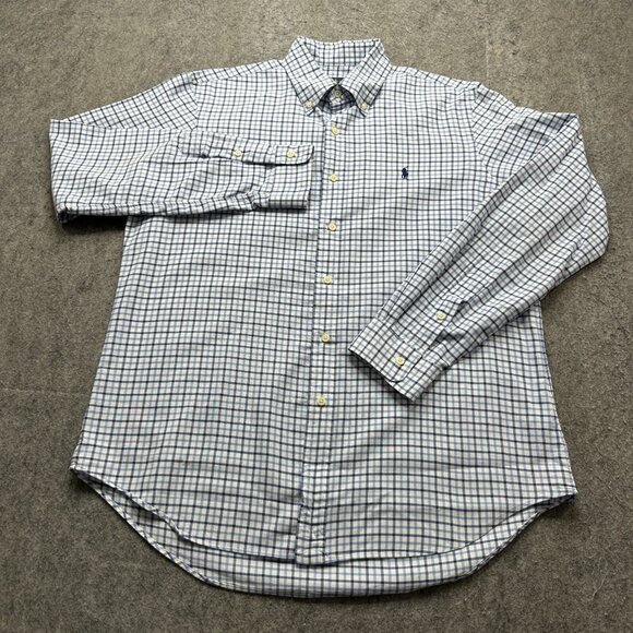 Ralph Lauren Oxford Shirt Men L Blue White Check OCBD Classic Fit - Picture 2 of 13
